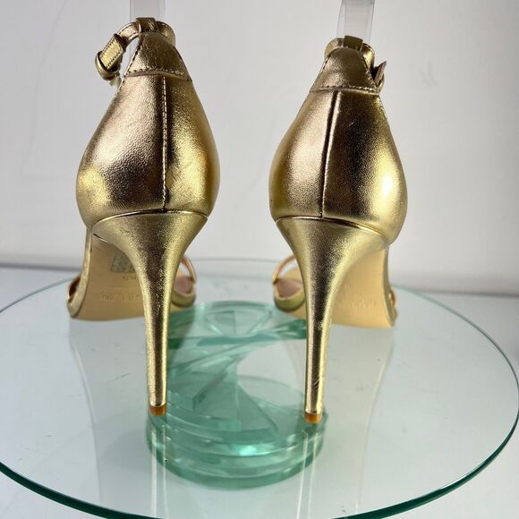 Rachel Zoe Ema Stiletto Heels Metallic Gold Ankle Strap Leather - Picture 4 of 8